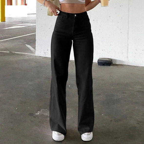 Black jeans fashion - Y2K high waist stretch wide leg women's trousers