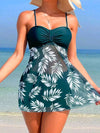 Short Dress Tankini Swimsuit - Padded Printed Swimwear with Shorts for Women