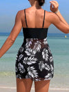 Short Dress Tankini Swimsuit - Padded Printed Swimwear with Shorts for Women