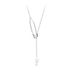 Silver Rectangle Pendant Necklace – minimalist pendant on a delicate chain, styled on a model