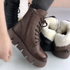 Women's Snow Boots - Winter Platform Cotton Shoes, Retro Black/Brown Motorcycle Boots
