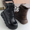Women's Snow Boots - Winter Platform Cotton Shoes, Retro Black/Brown Motorcycle Boots
