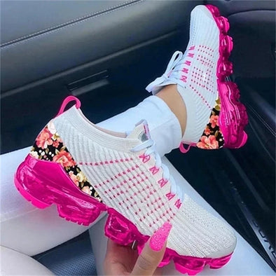 Spring Sneakers – Floral Knit Lace-Up Casual Shoes, Large Size