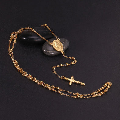 Stainless Steel Rosary Necklace with cross pendant 