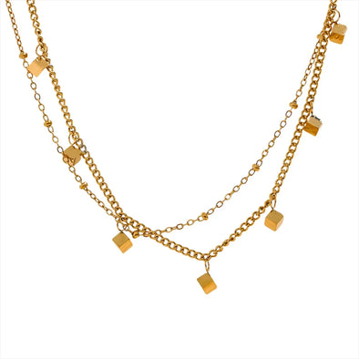 Stainless Steel Square Drop Necklace – double-layered overlay design