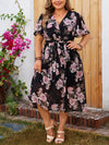 Surplice Neck Dress - Butterfly Sleeve, Belted, Floral Print A-line Summer Dress