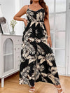 Tropical Oasis Jumpsuit - Plus Size, Cami Style, Summer Vacation, Loose Casual, Backless, Wide Leg Pants