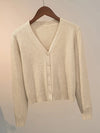 Women's V-Neck Button-Up Knitted Cardigan – Long Sleeve Casual Jacket for Autumn & Winter