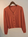 Women's V-Neck Button-Up Knitted Cardigan – Long Sleeve Casual Jacket for Autumn & Winter