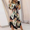 Woman posing in elegant V-neck lace-up long sleeve dress 