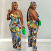 Vibrant Open Back Jumpsuit - Plus Size, Sleeveless, Summer, Painted Geometric Print