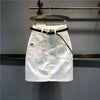 White patchwork denim mini skirt front view
