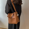 Wide Strap Leather Bucket Tote – Large Capacity Multi-Function Shoulder Bag for Women | Casual Luxury Handbag