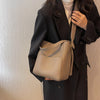 Wide Strap Leather Bucket Tote – Large Capacity Multi-Function Shoulder Bag for Women | Casual Luxury Handbag
