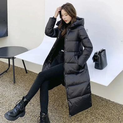 Winter Women's Jacket – Long Hooded Cotton Padded Parka, Casual Loose-Fit Snow Jacket with Warm Insulation.