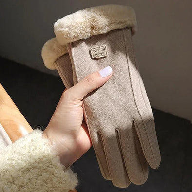 Winter Women's Riding Gloves – Plush, Windproof, and Touch Screen Compatible.