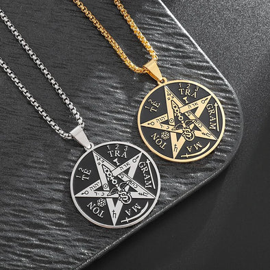 Witchcraft Pentagram Necklace – pentagram and Tetragrammaton pendant on a stainless steel chain