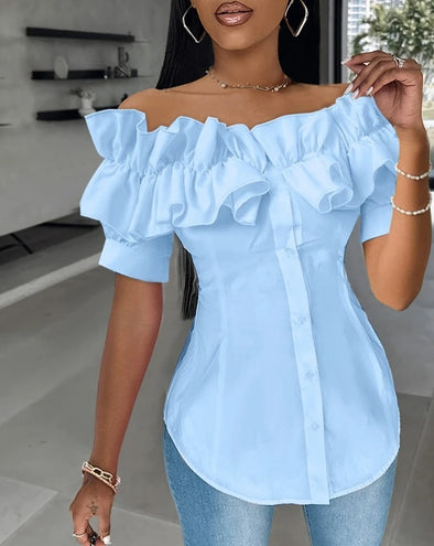 Women's Chic Ruffle Asymmetric Top