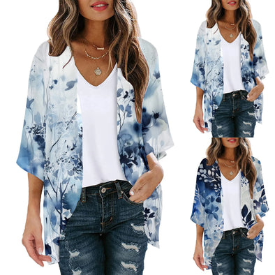 Women's Floral Print Puff Sleeve Kimono Cardigan - Haute Damsel