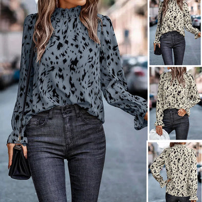 Women's Flower Print Loose Shirt - Lantern Sleeves