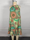 Women's Plus Size Ethnic Print Halter Dress - Bow Tie, Sleeveless, Layered Ruffle Hem