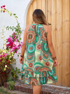 Women's Plus Size Ethnic Print Halter Dress - Bow Tie, Sleeveless, Layered Ruffle Hem