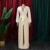 Women's Plus Size Long Sleeve Jumpsuit - Lace Up, Pleated, Wide Leg, Autumn, Club Party, Elegant