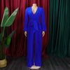 Women's Plus Size Long Sleeve Jumpsuit - Lace Up, Pleated, Wide Leg, Autumn, Club Party, Elegant