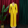 Women's Plus Size Long Sleeve Jumpsuit - Lace Up, Pleated, Wide Leg, Autumn, Club Party, Elegant