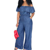 Plus Size Off Shoulder Denim Jumpsuit - Wide Leg, Casual, Autumn Elegant