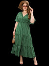 Women's Plus Size Polka Dot Maxi Dress - V-Neck, Butterfly Sleeve, Ruffle Hem