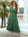 Women's Plus Size Polka Dot Maxi Dress - V-Neck, Butterfly Sleeve, Ruffle Hem