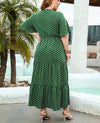 Women's Plus Size Polka Dot Maxi Dress - V-Neck, Butterfly Sleeve, Ruffle Hem