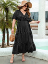 Women's Plus Size Polka Dot Maxi Dress - V-Neck, Butterfly Sleeve, Ruffle Hem