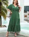 Women's Plus Size Polka Dot Maxi Dress - V-Neck, Butterfly Sleeve, Ruffle Hem
