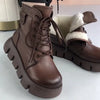 Women's Snow Boots - Winter Platform Cotton Shoes, Retro Black/Brown Motorcycle Boots
