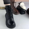 Women's Snow Boots - Winter Platform Cotton Shoes, Retro Black/Brown Motorcycle Boots
