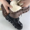 Women's Snow Boots - Winter Platform Cotton Shoes, Retro Black/Brown Motorcycle Boots
