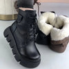 Women's Snow Boots - Winter Platform Cotton Shoes, Retro Black/Brown Motorcycle Boots
