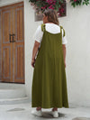 Women's Solid Tie Shoulder Overalls Dress - Summer Casual Maxi Dress with Pockets