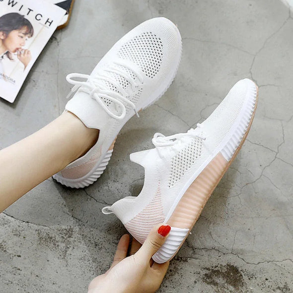 Women's Spring Sneakers - White Breathable Mesh Sports Shoes, Versatile Summer Flats
