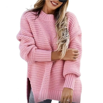 Women's Unique Pattern Knitted Sweater - Half High Collar Thick Pullover, Autumn Winter Warm Knitwear