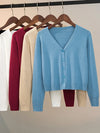 Women's V-Neck Button-Up Knitted Cardigan – Long Sleeve Casual Jacket for Autumn & Winter