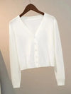 Women's V-Neck Button-Up Knitted Cardigan – Long Sleeve Casual Jacket for Autumn & Winter