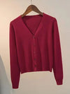 Women's V-Neck Button-Up Knitted Cardigan – Long Sleeve Casual Jacket for Autumn & Winter