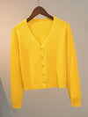 Women's V-Neck Button-Up Knitted Cardigan – Long Sleeve Casual Jacket for Autumn & Winter