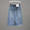 back view of denim skirt with tie waist  - 