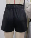 Rear view showing back details-PU leather rhinestone shorts