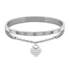 silver-Plated Heart Charm Cuff Bangle – front view
