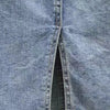 front view of denim skirt with tie waist - Zoom on elastic waistband flexibility 